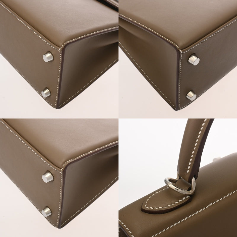 HERMES エルメス ケリー パテッド 25 外縫い エトゥープ U刻印(2022年頃) レディース ヴォースイフト 2WAYバッグ Aランク 中古 銀蔵