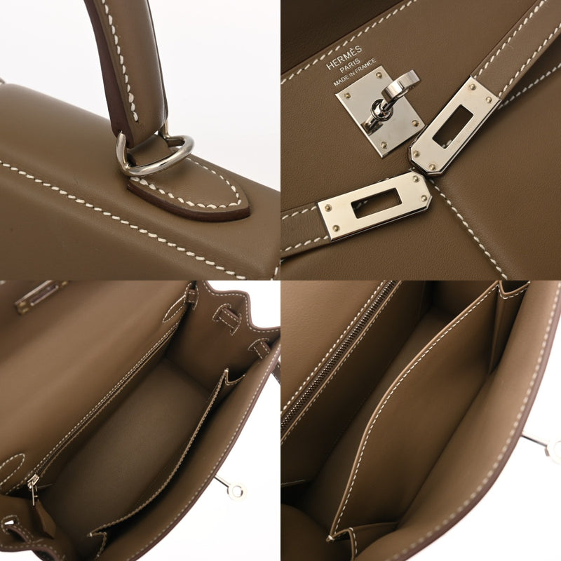 HERMES エルメス ケリー パテッド 25 外縫い エトゥープ U刻印(2022年頃) レディース ヴォースイフト 2WAYバッグ Aランク 中古 銀蔵