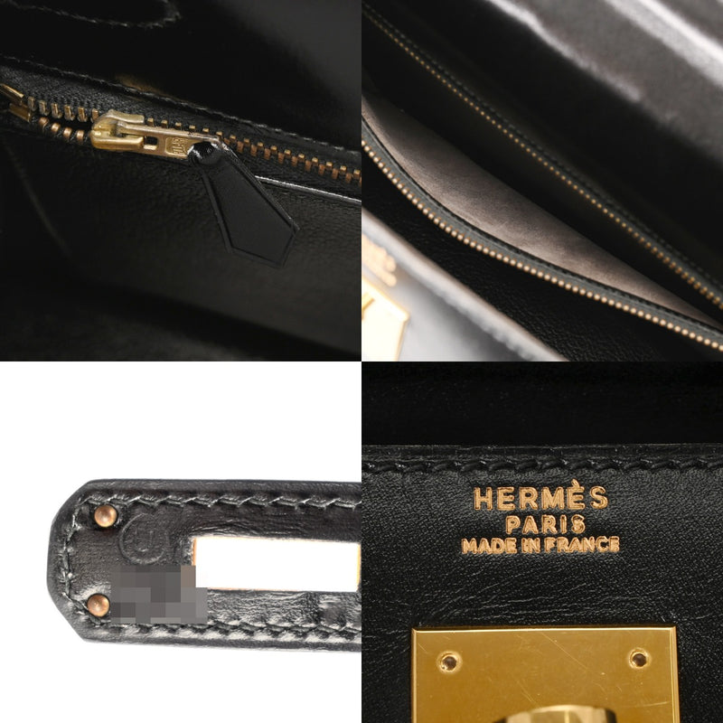 HERMES エルメス ケリー 32 外縫い ブラック 〇U刻印(1991年頃) レディース ボックスカーフ 2WAYバッグ Aランク 中古 銀蔵
