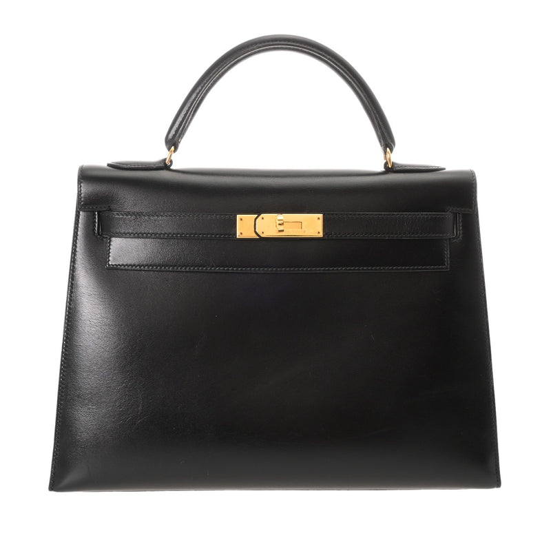 HERMES エルメス ケリー 32 外縫い ブラック 〇U刻印(1991年頃) レディース ボックスカーフ 2WAYバッグ Aランク 中古 銀蔵