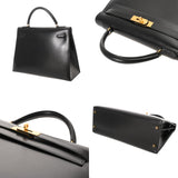 HERMES エルメス ケリー 32 外縫い ブラック 〇U刻印(1991年頃) レディース ボックスカーフ 2WAYバッグ Aランク 中古 銀蔵