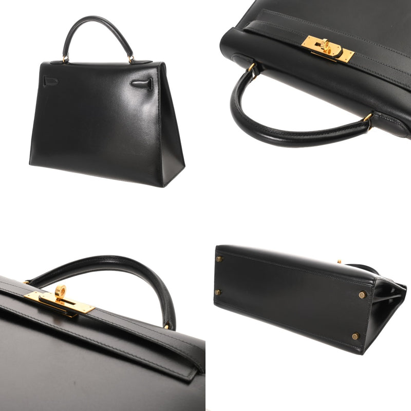 HERMES エルメス ケリー 32 外縫い ブラック 〇U刻印(1991年頃) レディース ボックスカーフ 2WAYバッグ Aランク 中古 銀蔵