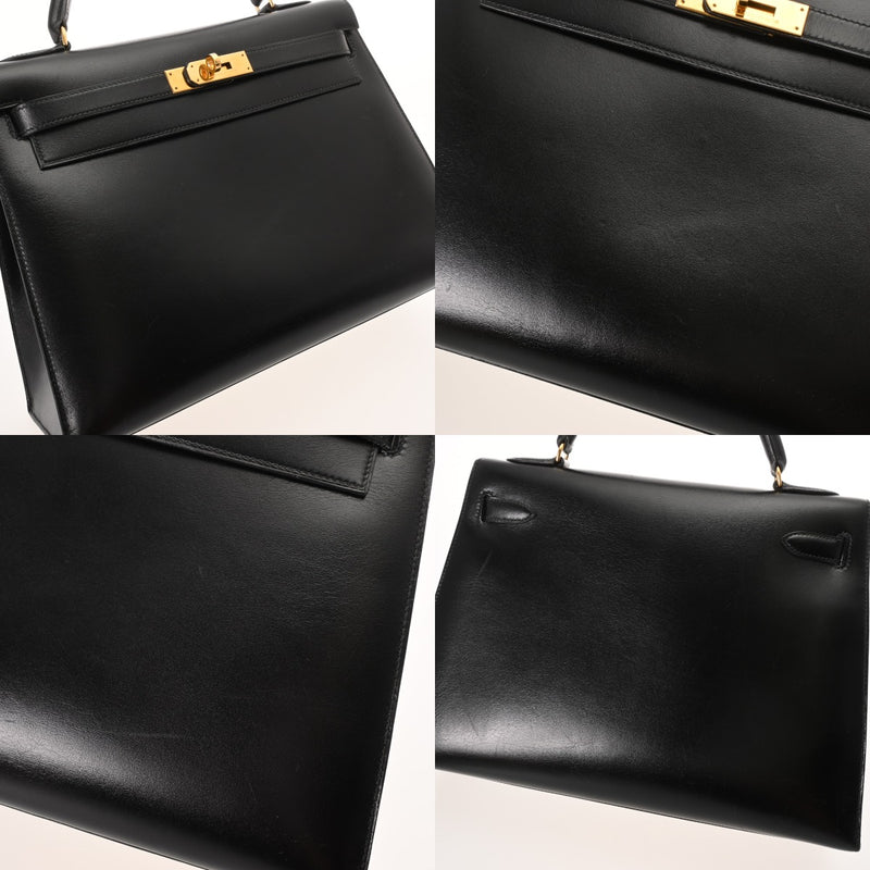 HERMES エルメス ケリー 32 外縫い ブラック 〇U刻印(1991年頃) レディース ボックスカーフ 2WAYバッグ Aランク 中古 銀蔵