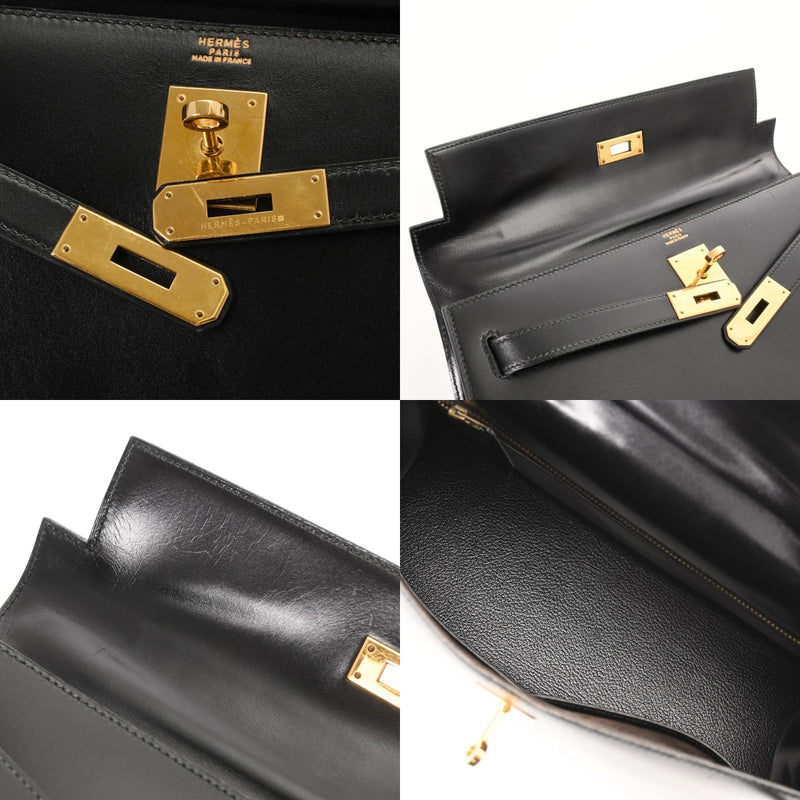 HERMES エルメス ケリー 32 外縫い ブラック 〇U刻印(1991年頃) レディース ボックスカーフ 2WAYバッグ Aランク 中古 銀蔵