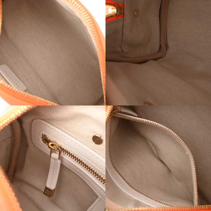 CHRISTIAN DIOR クリスチャンディオール ヴァイブスモール ボウリングバッグ オレンジ/ホワイト イタリア レディース レザー ハンドバッグ ABランク 中古 銀蔵