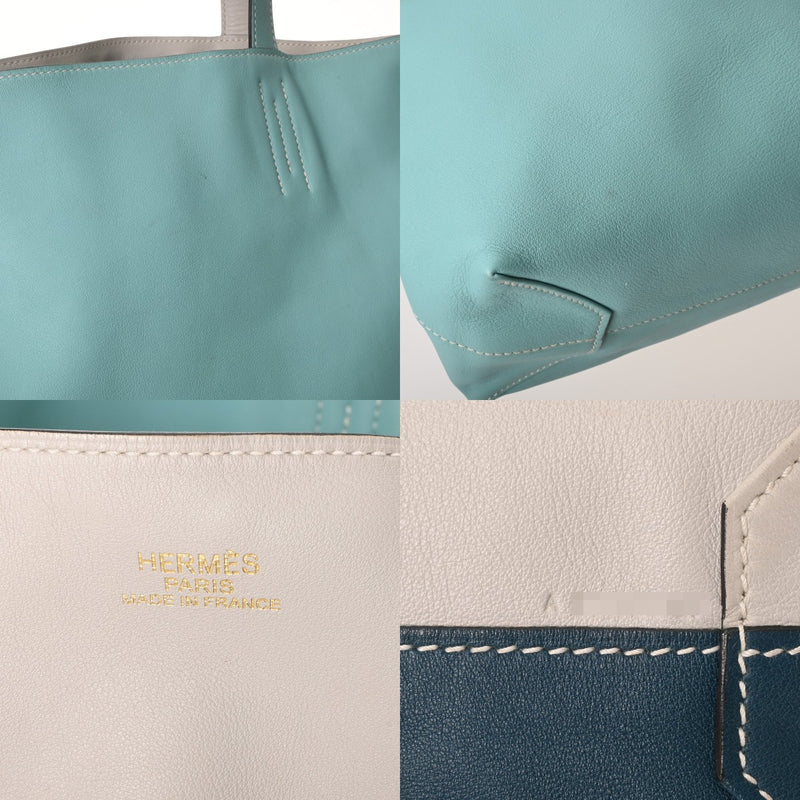 HERMES エルメス ドゥブルセンストート 45 ブルーアトール/パールグレー/マラカイト A刻印(2017年頃) レディース トリヨンクレマンス トートバッグ ABランク 中古 銀蔵
