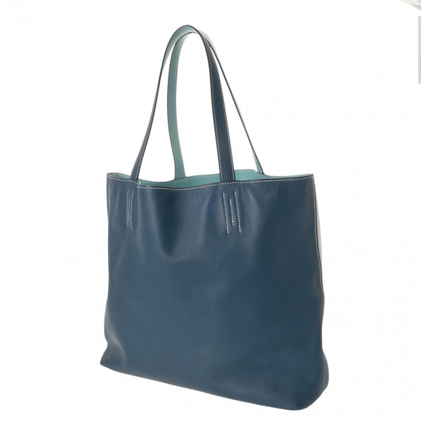 HERMES エルメス ドゥブルセンストート 45 ブルーアトール/パールグレー/マラカイト A刻印(2017年頃) レディース トリヨンクレマンス トートバッグ ABランク 中古 銀蔵