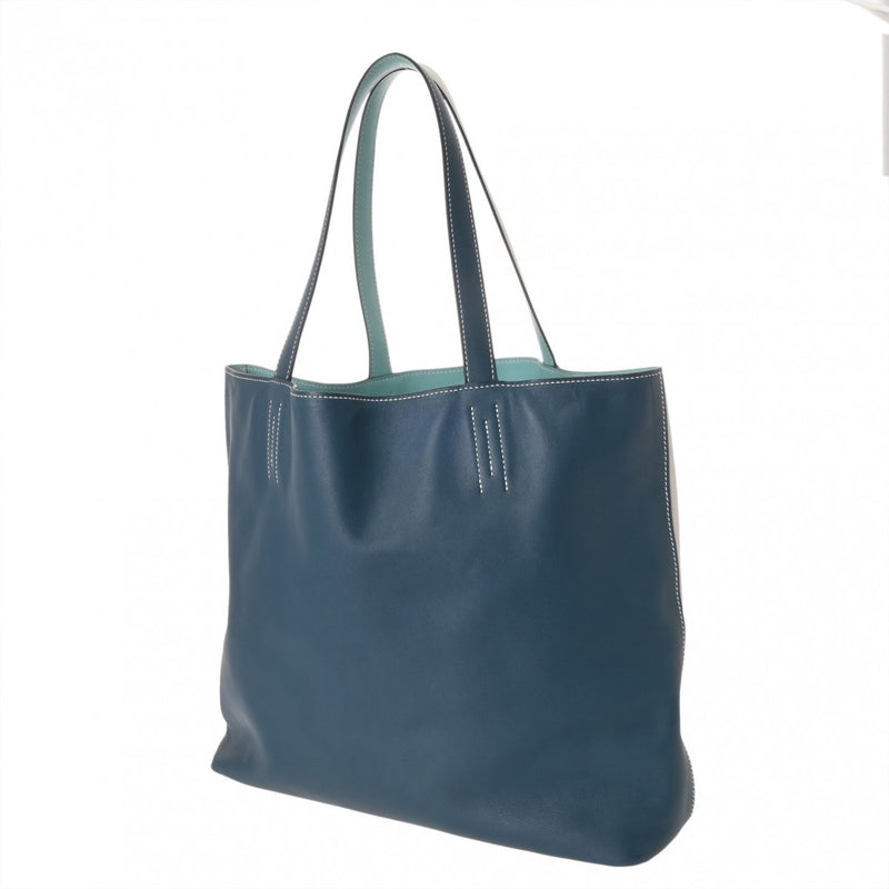 HERMES エルメス ドゥブルセンストート 45 ブルーアトール/パールグレー/マラカイト A刻印(2017年頃) レディース トリヨンクレマンス トートバッグ ABランク 中古 銀蔵