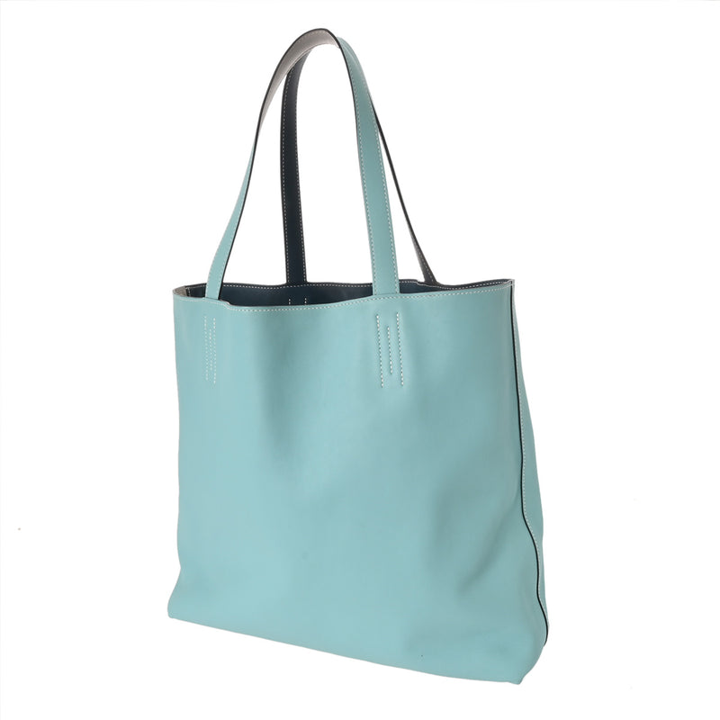 HERMES エルメス ドゥブルセンストート 45 ブルーアトール/パールグレー/マラカイト A刻印(2017年頃) レディース トリヨンクレマンス トートバッグ ABランク 中古 銀蔵