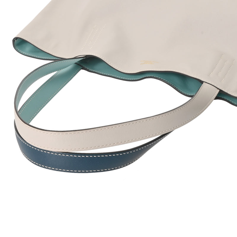 HERMES エルメス ドゥブルセンストート 45 ブルーアトール/パールグレー/マラカイト A刻印(2017年頃) レディース トリヨンクレマンス トートバッグ ABランク 中古 銀蔵