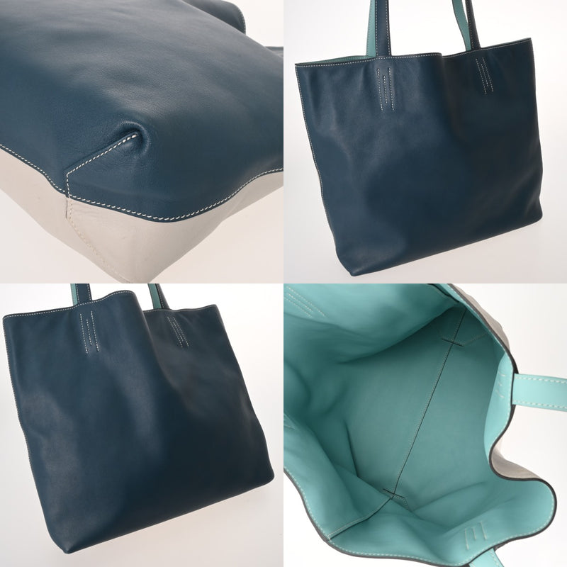 HERMES エルメス ドゥブルセンストート 45 ブルーアトール/パールグレー/マラカイト A刻印(2017年頃) レディース トリヨンクレマンス トートバッグ ABランク 中古 銀蔵