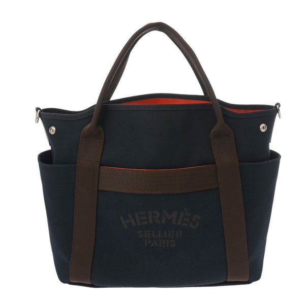 HERMES エルメス サックドパンサージュ グルーム ネイビー C刻印(2018年頃) レディース トワルシェブロン トートバッグ Aランク 中古 銀蔵