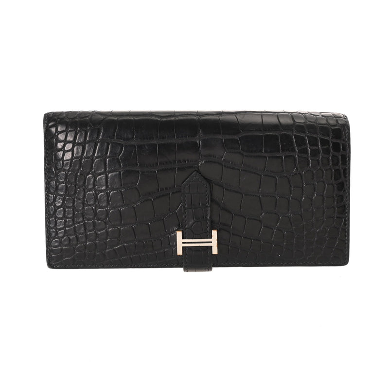 HERMES エルメス ベアンスフレ ブルーバルティック A刻印(2017年頃) レディース アリゲーターマット 長財布 Bランク 中古 銀蔵