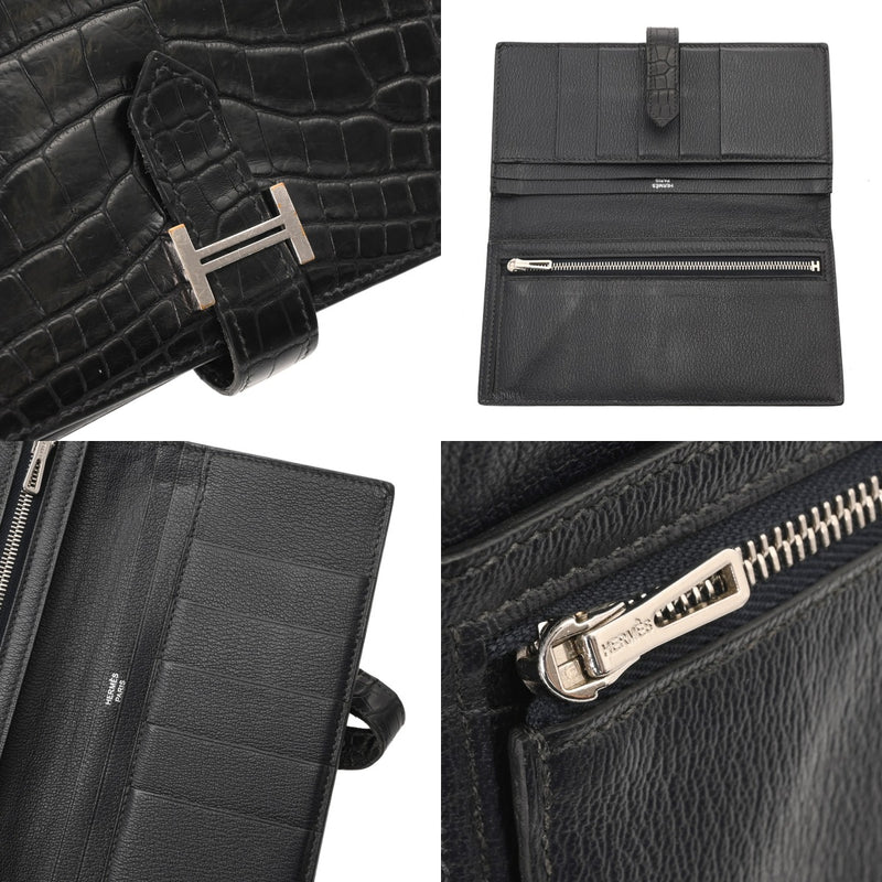 HERMES エルメス ベアンスフレ ブルーバルティック A刻印(2017年頃) レディース アリゲーターマット 長財布 Bランク 中古 銀蔵