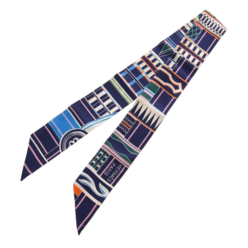 HERMES エルメス ツイリー Voltes et Pirouettes ネイビー/マルチカラー レディース シルク100％ スカーフ ABランク 中古 銀蔵