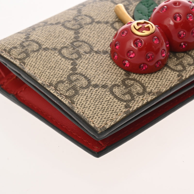 GUCCI グッチ GGスプリーム チェリー ベージュ ゴールド金具 476050 レディース GGスプリームキャンバス 二つ折り財布 Bランク 中古 銀蔵