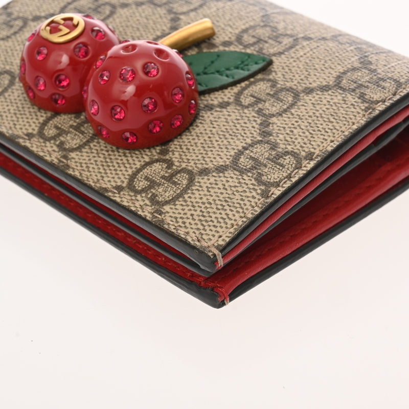 GUCCI グッチ GGスプリーム チェリー ベージュ ゴールド金具 476050 レディース GGスプリームキャンバス 二つ折り財布 Bランク 中古 銀蔵