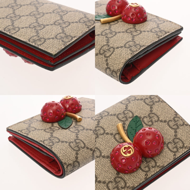GUCCI グッチ GGスプリーム チェリー ベージュ ゴールド金具 476050 レディース GGスプリームキャンバス 二つ折り財布 Bランク 中古 銀蔵