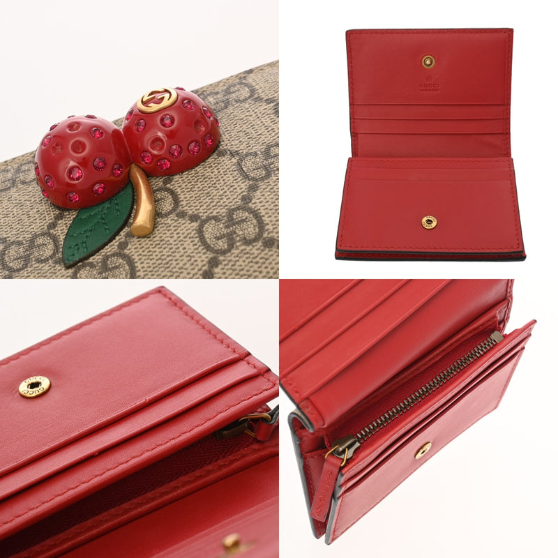 GUCCI グッチ GGスプリーム チェリー ベージュ ゴールド金具 476050 レディース GGスプリームキャンバス 二つ折り財布 Bランク 中古 銀蔵