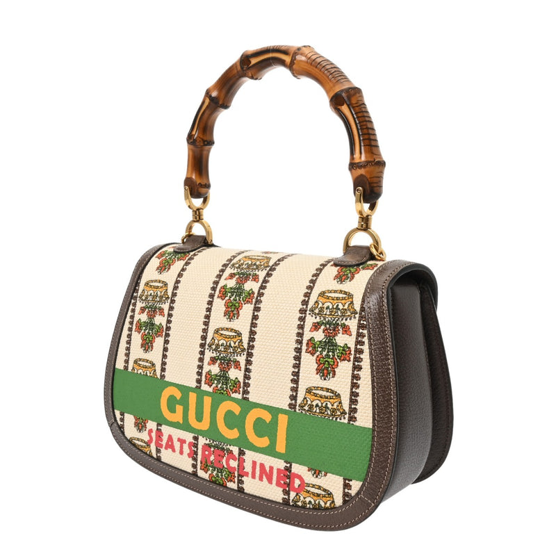 GUCCI グッチ バンブー 2WAY SONY 100周年記念モデル ベージュ/グリーン レディース キャンバス レザー ハンドバッグ 新同 中古 銀蔵