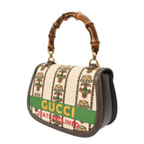 GUCCI グッチ バンブー 2WAY SONY 100周年記念モデル ベージュ/グリーン レディース キャンバス レザー ハンドバッグ 新同 中古 銀蔵