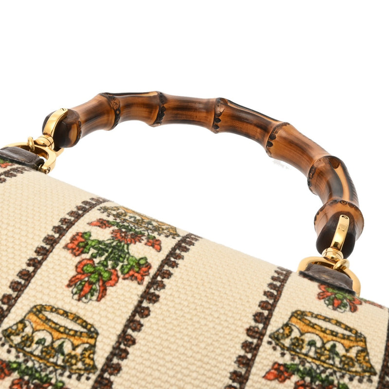 GUCCI グッチ バンブー 2WAY SONY 100周年記念モデル ベージュ/グリーン レディース キャンバス レザー ハンドバッグ 新同 中古 銀蔵