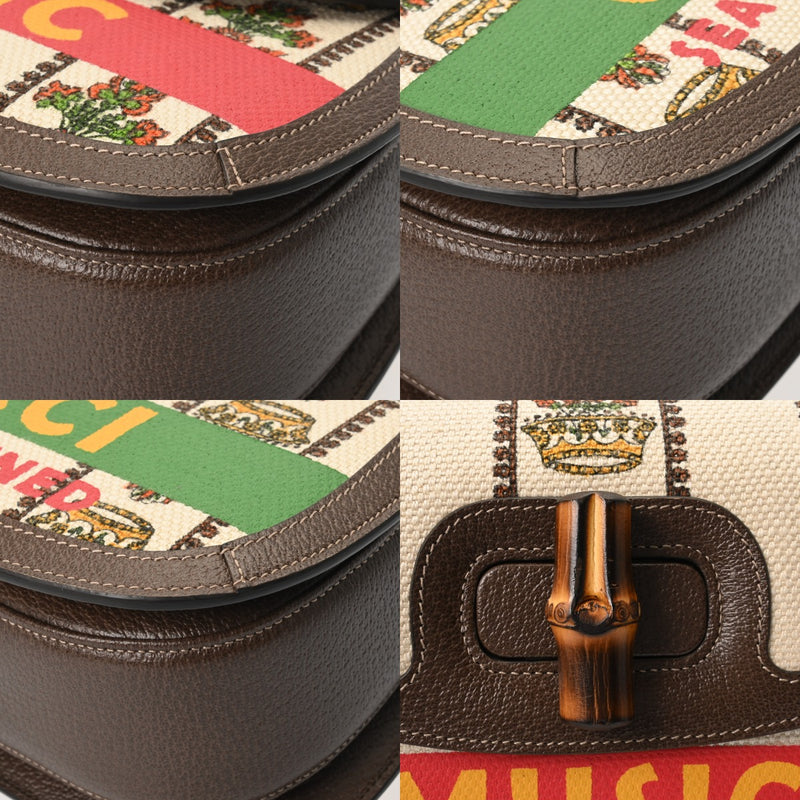 GUCCI グッチ バンブー 2WAY SONY 100周年記念モデル ベージュ/グリーン レディース キャンバス レザー ハンドバッグ 新同 中古 銀蔵