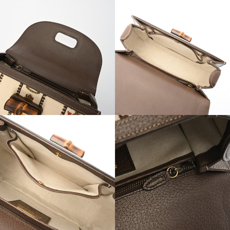 GUCCI グッチ バンブー 2WAY SONY 100周年記念モデル ベージュ/グリーン レディース キャンバス レザー ハンドバッグ 新同 中古 銀蔵