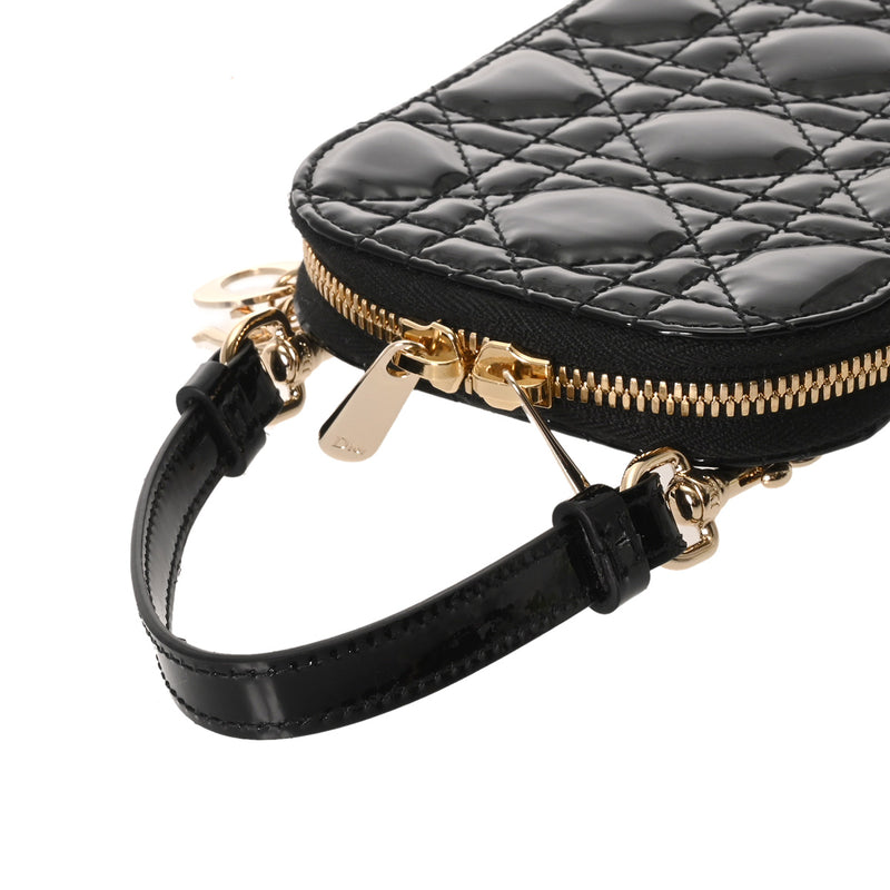CHRISTIAN DIOR クリスチャンディオール Callin Dior フォンホルダー ブラック S08720VRB_M900 レディース パテント ポーチ Aランク 中古 銀蔵