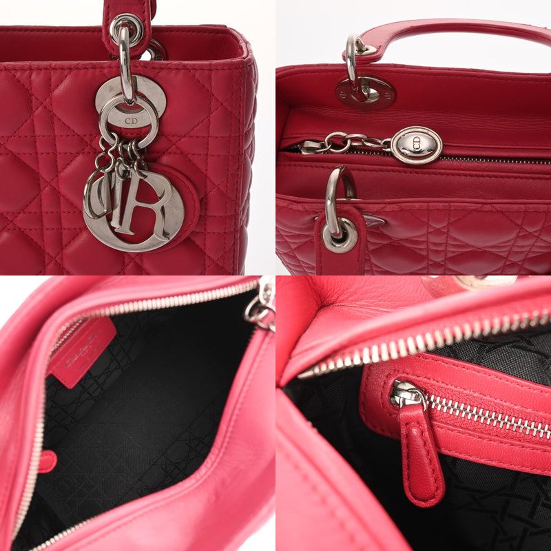 CHRISTIAN DIOR クリスチャンディオール レディディオール ミディアム ピンク イタリア レディース ラムスキン ハンドバッグ Bランク 中古 銀蔵
