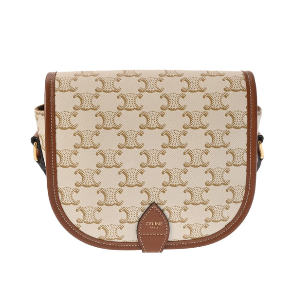 CELINE セリーヌ トリオンフ ブザスショルダー ホワイト レディース レザー PVC ショルダーバッグ ABランク 中古 銀蔵