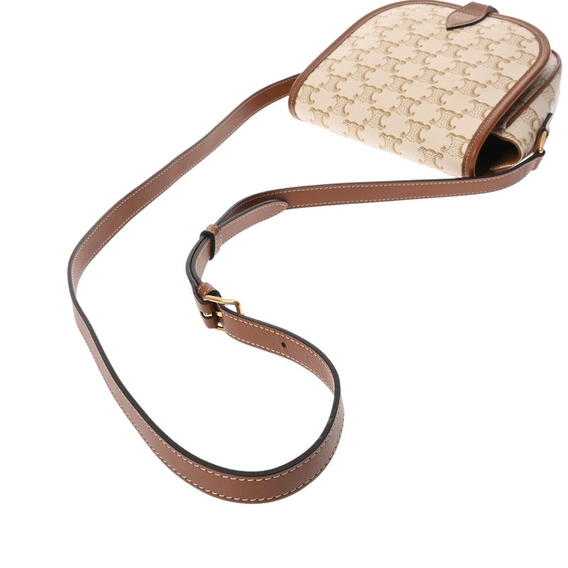 CELINE セリーヌ トリオンフ ブザスショルダー ホワイト レディース レザー PVC ショルダーバッグ ABランク 中古 銀蔵