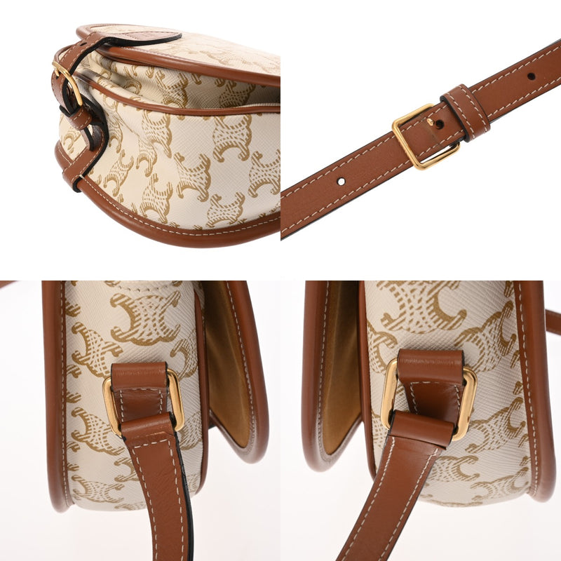 CELINE セリーヌ トリオンフ ブザスショルダー ホワイト レディース レザー PVC ショルダーバッグ ABランク 中古 銀蔵