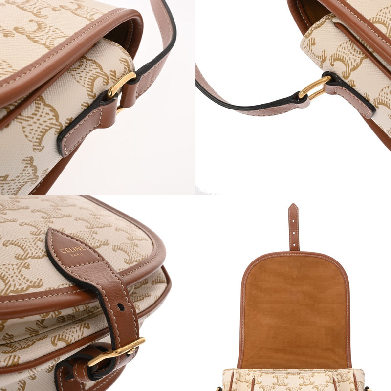 CELINE セリーヌ トリオンフ ブザスショルダー ホワイト レディース レザー PVC ショルダーバッグ ABランク 中古 銀蔵