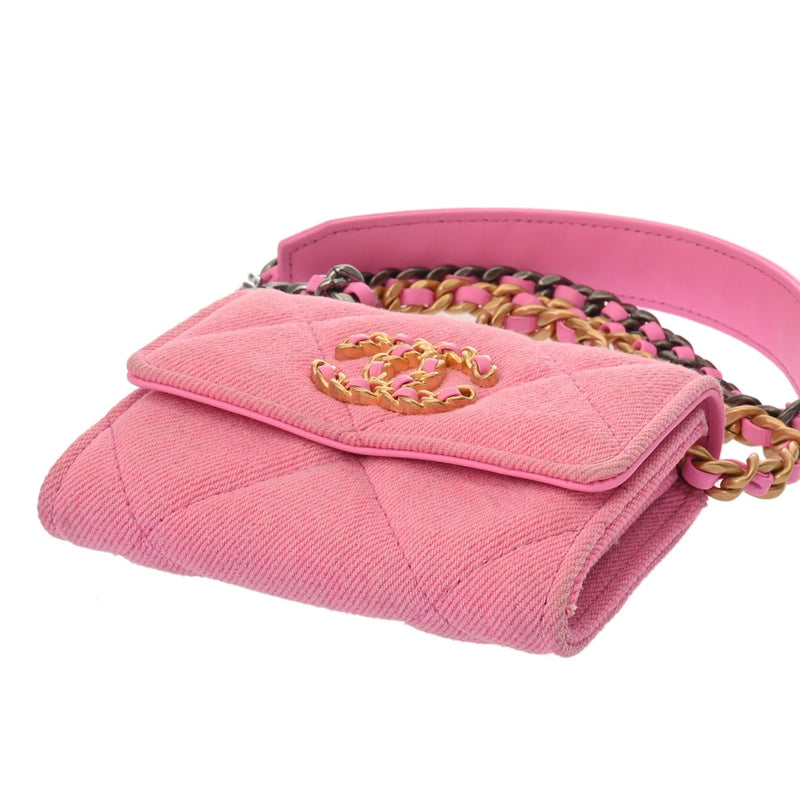 CHANEL シャネル シャネル19 フラップコインパース チェーンショルダー ピンク AP1787 レディース キャンバス コインケース Bランク 中古 銀蔵