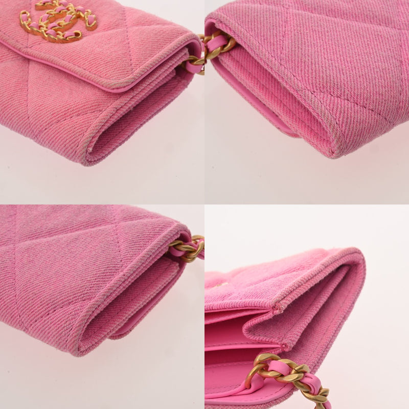 CHANEL シャネル シャネル19 フラップコインパース チェーンショルダー ピンク AP1787 レディース キャンバス コインケース Bランク 中古 銀蔵