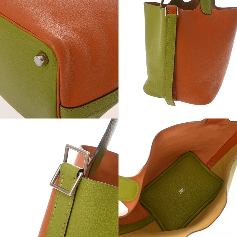 HERMES エルメス ピコタン PM バイカラー アニスグリーン/オレンジ □J刻印(2006年頃) レディース シェーブル ハンドバッグ ABランク 中古 銀蔵
