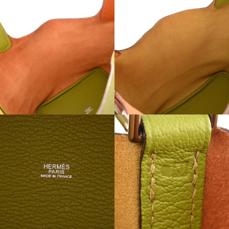 HERMES エルメス ピコタン PM バイカラー アニスグリーン/オレンジ □J刻印(2006年頃) レディース シェーブル ハンドバッグ ABランク 中古 銀蔵