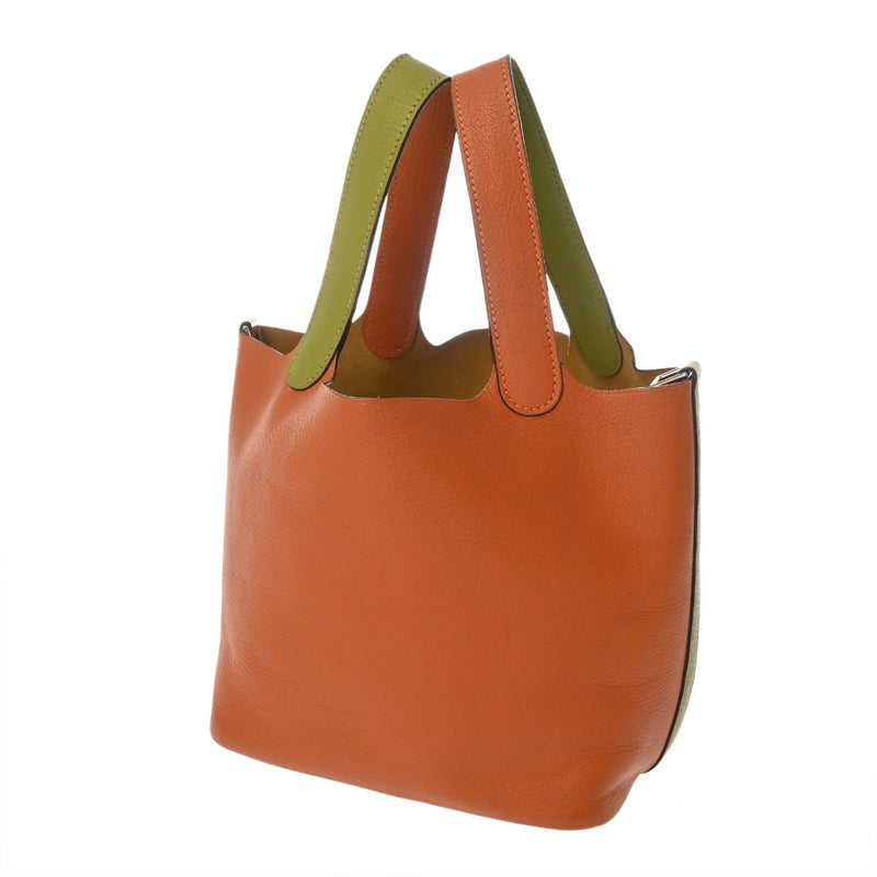 HERMES エルメス ピコタン PM バイカラー アニスグリーン/オレンジ □J刻印(2006年頃) レディース シェーブル ハンドバッグ ABランク 中古 銀蔵