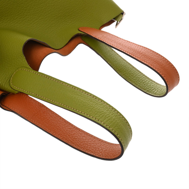 HERMES エルメス ピコタン PM バイカラー アニスグリーン/オレンジ □J刻印(2006年頃) レディース シェーブル ハンドバッグ ABランク 中古 銀蔵