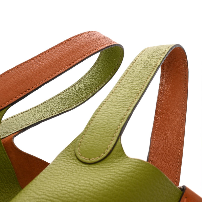 HERMES エルメス ピコタン PM バイカラー アニスグリーン/オレンジ □J刻印(2006年頃) レディース シェーブル ハンドバッグ ABランク 中古 銀蔵