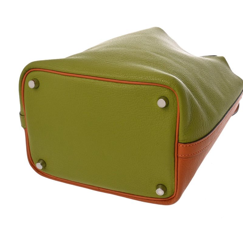 HERMES エルメス ピコタン PM バイカラー アニスグリーン/オレンジ □J刻印(2006年頃) レディース シェーブル ハンドバッグ ABランク 中古 銀蔵