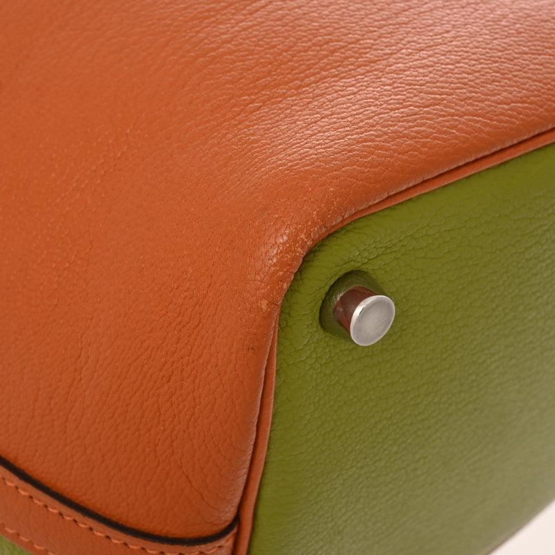 HERMES エルメス ピコタン PM バイカラー アニスグリーン/オレンジ □J刻印(2006年頃) レディース シェーブル ハンドバッグ ABランク 中古 銀蔵