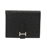 HERMES エルメス ベアンコンパクト ブラック Z刻印(2021年頃) ユニセックス オーストリッチ 二つ折り財布 ABランク 中古 銀蔵