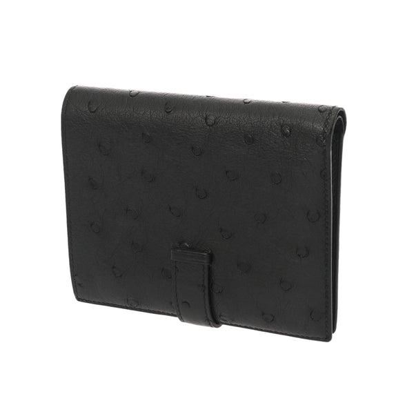 HERMES エルメス ベアンコンパクト ブラック Z刻印(2021年頃) ユニセックス オーストリッチ 二つ折り財布 ABランク 中古 銀蔵