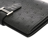 HERMES エルメス ベアンコンパクト ブラック Z刻印(2021年頃) ユニセックス オーストリッチ 二つ折り財布 ABランク 中古 銀蔵