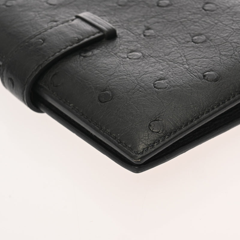 HERMES エルメス ベアンコンパクト ブラック Z刻印(2021年頃) ユニセックス オーストリッチ 二つ折り財布 ABランク 中古 銀蔵