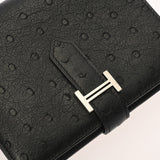 HERMES エルメス ベアンコンパクト ブラック Z刻印(2021年頃) ユニセックス オーストリッチ 二つ折り財布 ABランク 中古 銀蔵