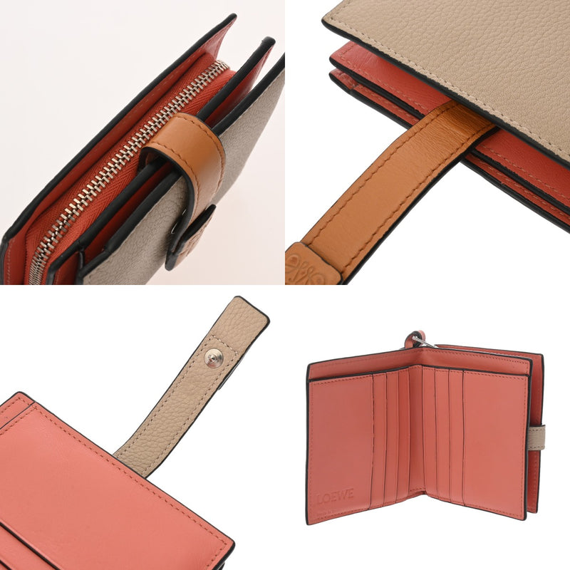 LOEWE ロエベ コンパクトジップウォレット ライトオーツ/ハニー Ｃ660Z41X02_2463 レディース ソフトグレインカーフ 三つ折り財布 ABランク 中古 銀蔵