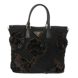 PRADA プラダ フラワーモチーフ ブラック レディース ナイロン/ベロア トートバッグ ABランク 中古 銀蔵